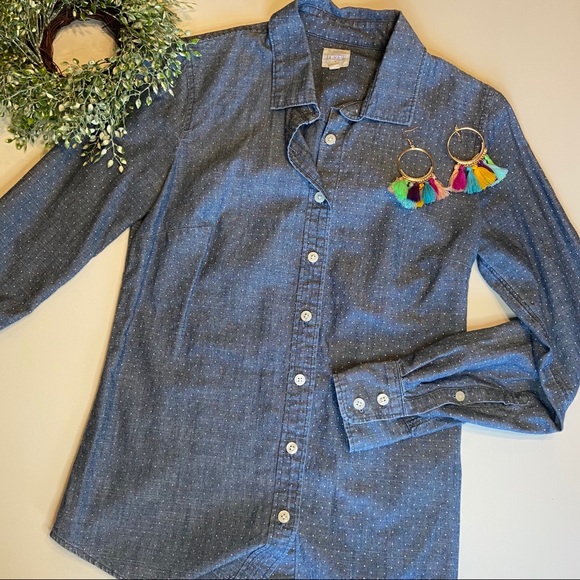 J.Crew chambray polka dot button up shirt XXS - Picture 8 of 9